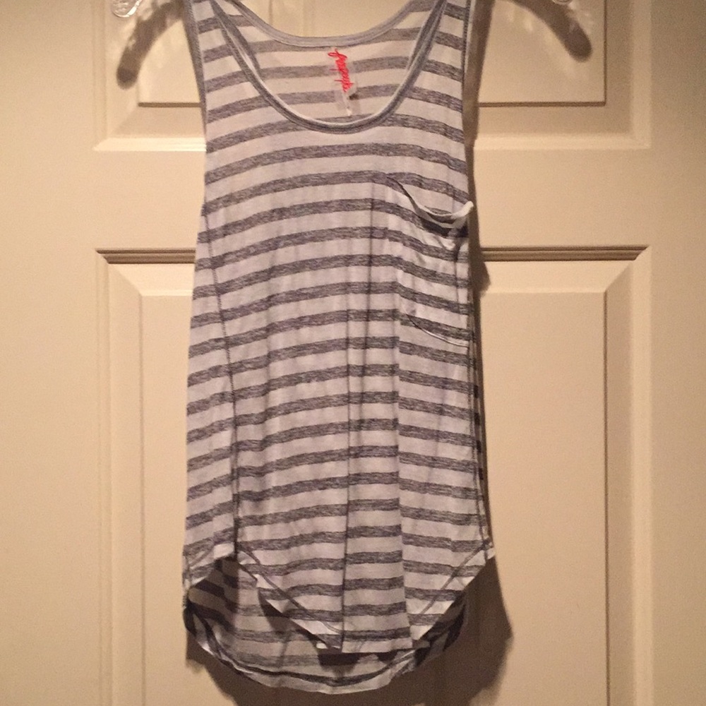 Free People Gray and White Striped Tank Top-S/P